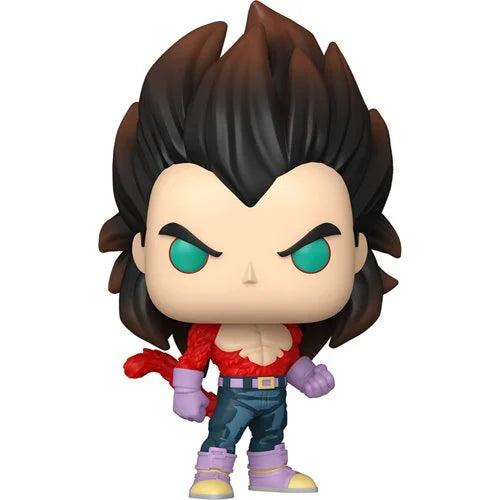 Official promotional render of Funko Pop! Animation Super Saiyan 4 Vegeta #2073 from Dragon Ball GT, showing detailed figure with teal eyes, spiked hair, and battle stance.