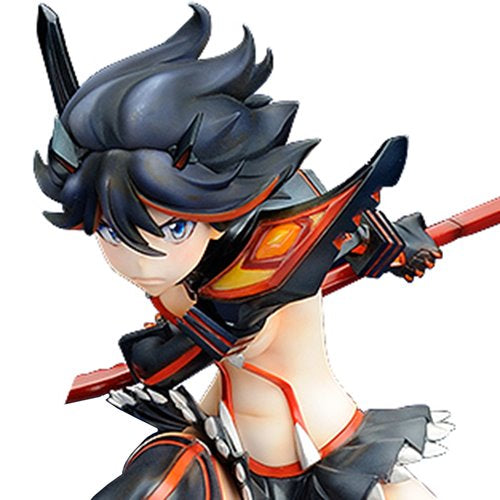 Close-up front view of Ryuko Matoi from Kill la Kill in her Kamui Senketsu outfit, gripping her red scissor blade with an intense expression.