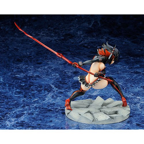 Rear angled view of Ryuko Matoi showing dynamic motion and hair sculpt detail, blade raised behind.