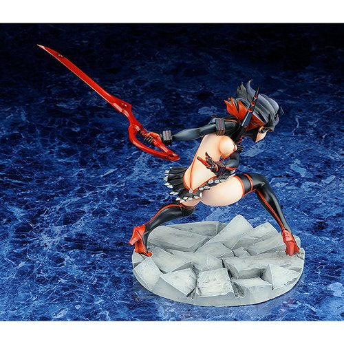Full rear view of Ryuko Matoi stepping forward with her scissor blade in an attack-ready stance.