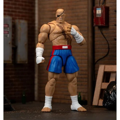 Sagat action figure posed with clenched fist and intense look.