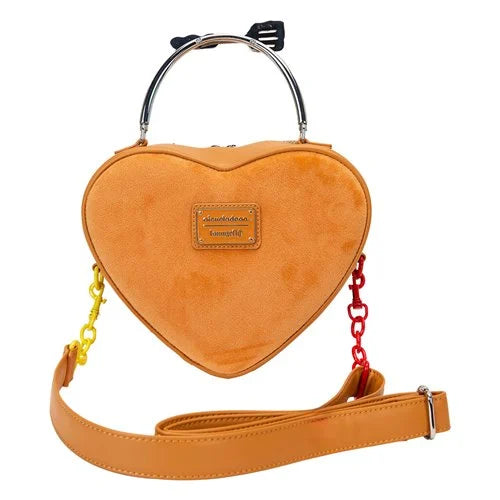 Close-up of Heart Krabby Patty crossbody bag showcasing plush texture and detailed embroidery.