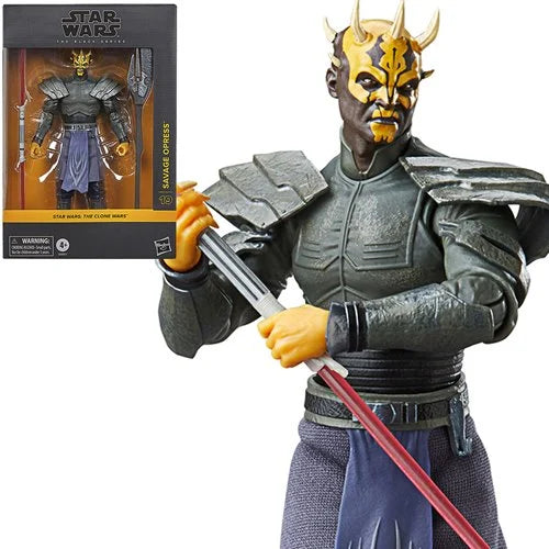 Front view of Savage Opress Deluxe 6-Inch Action Figure in packaging and close up of the figure.