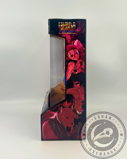 Left side of Sagat figure box featuring vibrant Street Fighter character artwork and Ultra Street Fighter II branding.