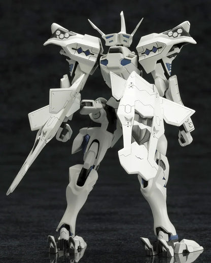 Close-up back view  of Takemikazuchi Type-00A plastic model kit showing white armor details.