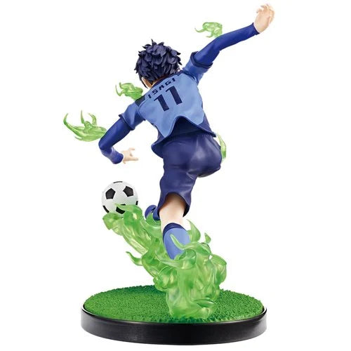 Back  view of Bandai Spirits Yoichi Isagi figure, highlighting realistic textures and shading. 