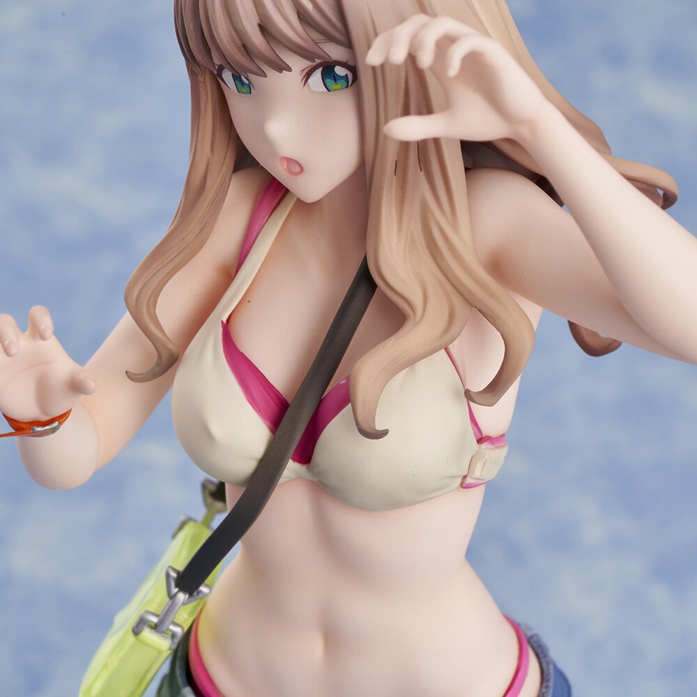 Upper body close-up of Yume Minami highlighting bikini top design, hair sculpt, and upper torso details.