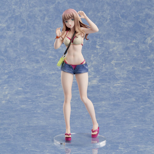 Full front view of Yume Minami swimsuit version figure from SSSS.DYNAZENON, standing in a playful pose with denim shorts and a bikini top.