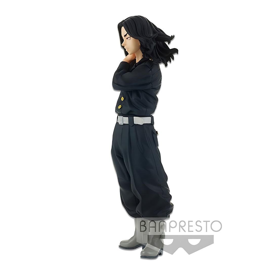 Side view of Keisuke Baji figure with long flowing hair and hand pose.