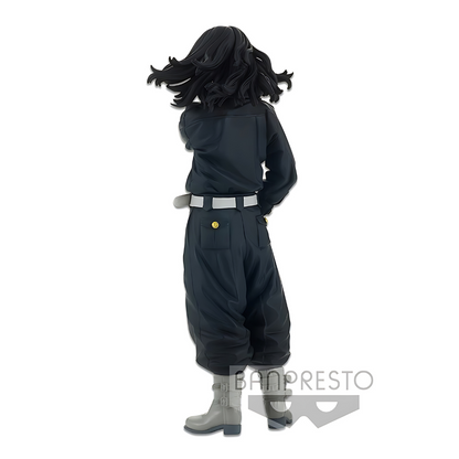 Back  view of Keisuke Baji figure with long flowing hair and hand pose.