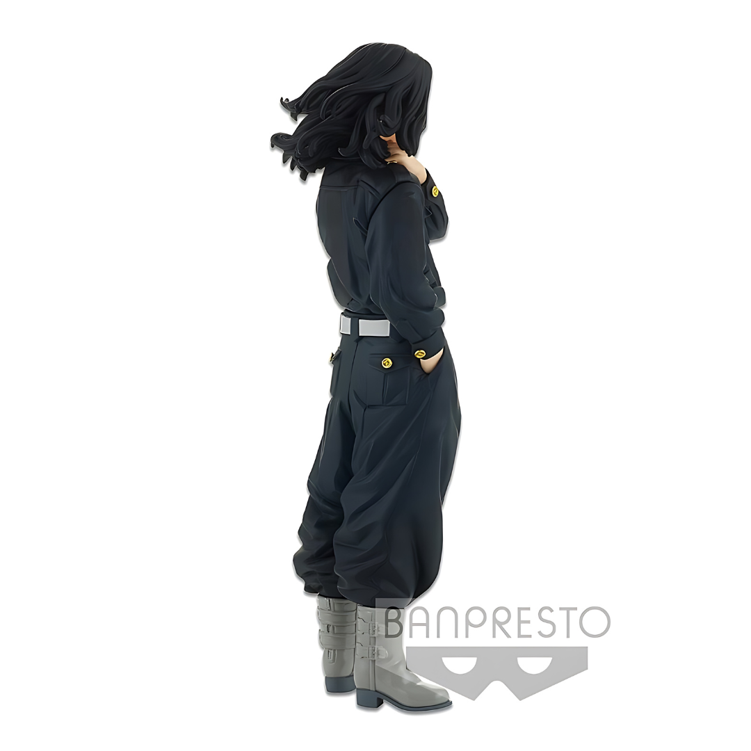 Side view of Keisuke Baji figure with long flowing hair and hand pose.