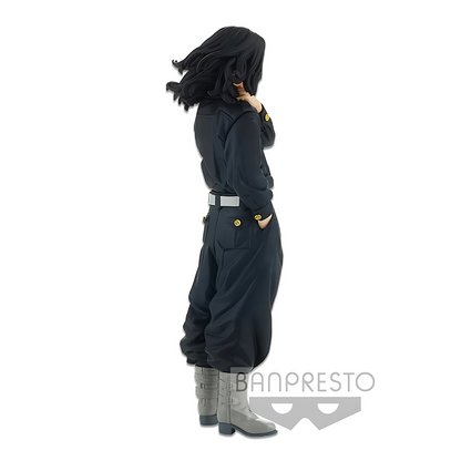 Side view of Keisuke Baji figure with long flowing hair and hand pose.