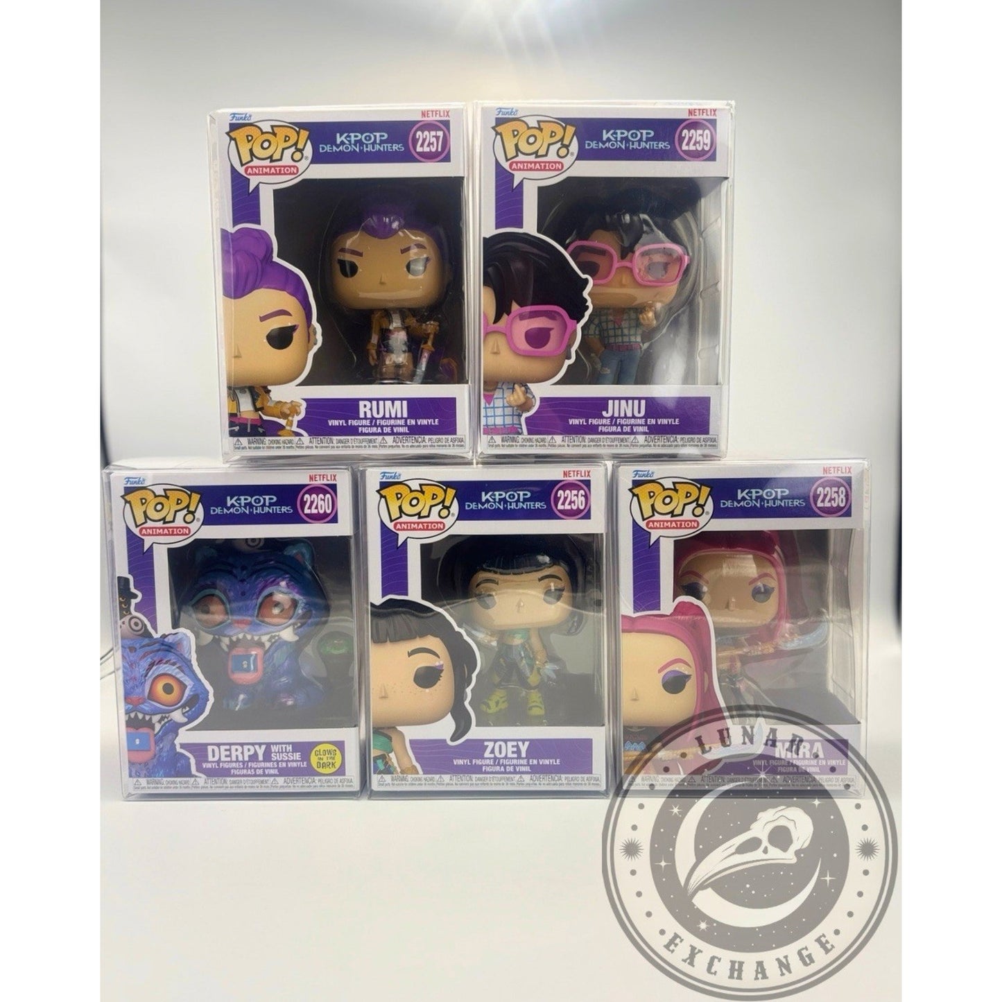 Funko Pop! Animation KPop Demon Hunters Complete Set of 5 Vinyl Figures w/ Protectors