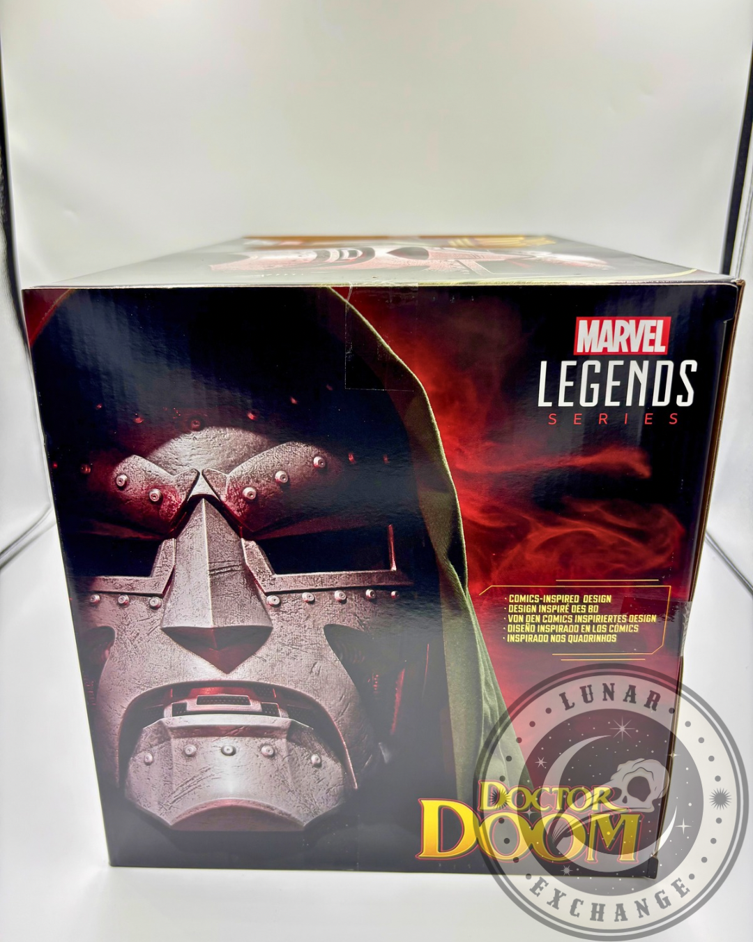 Alternate side of box with detailed Doom face artwork
